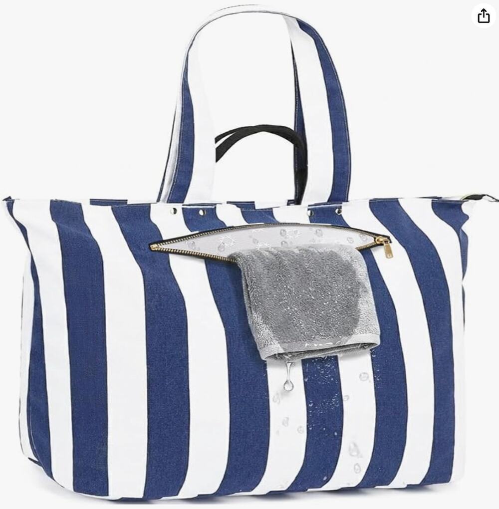 Beach Bag Waterproof Sandproof, Large Canvas Pool Bag Leakproof Wet Pocket- Blue